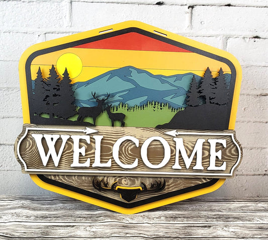 Finished - Hunting Deer Mountain Door Hanger Sign