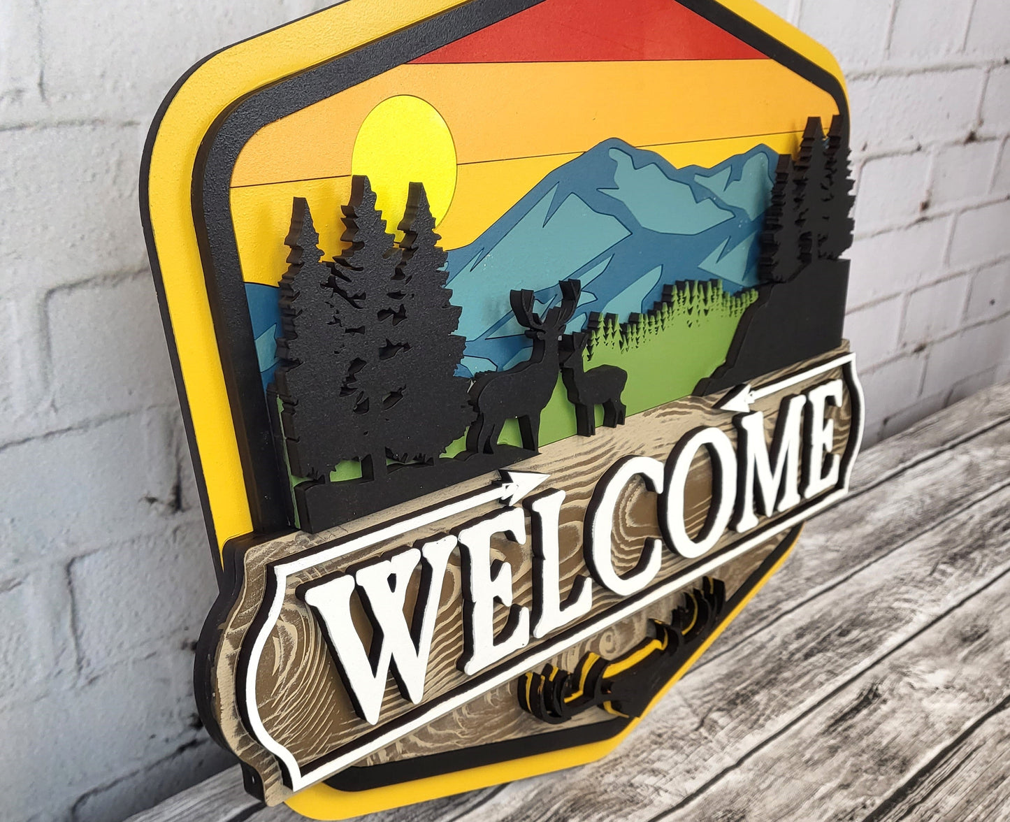 Finished - Hunting Deer Mountain Door Hanger Sign
