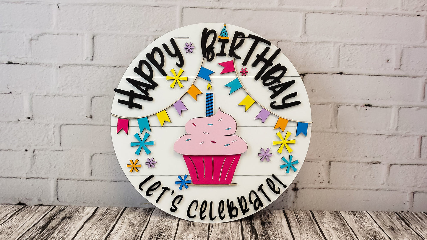 Finished - Happy Birthday Let's Celebrate Door Hanger Sign