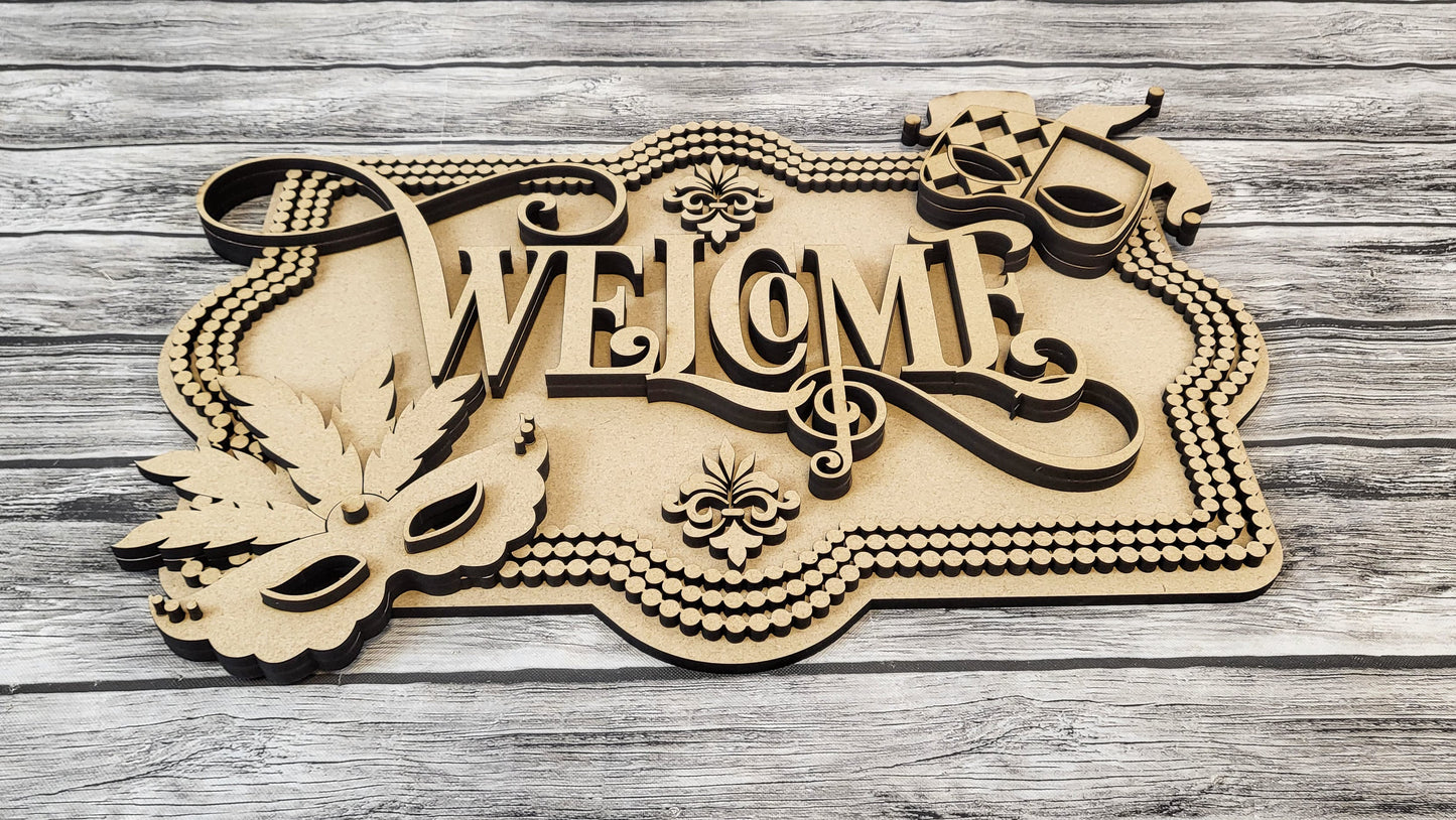 Welcome Mardi Gras Door Hanger DIY Unfinished Kit