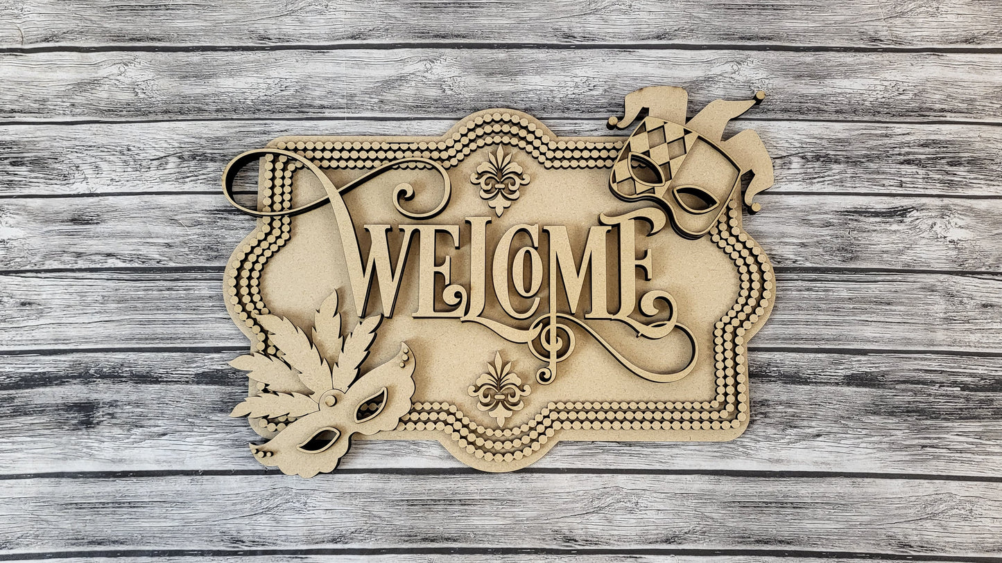 Welcome Mardi Gras Door Hanger DIY Unfinished Kit
