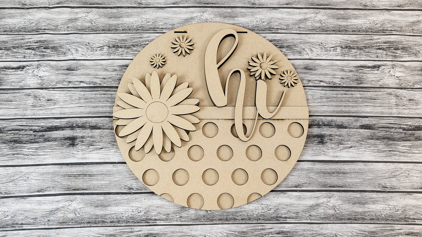 3D hi Daisy Polka Dot Door Hanger DIY Unfinished Kit