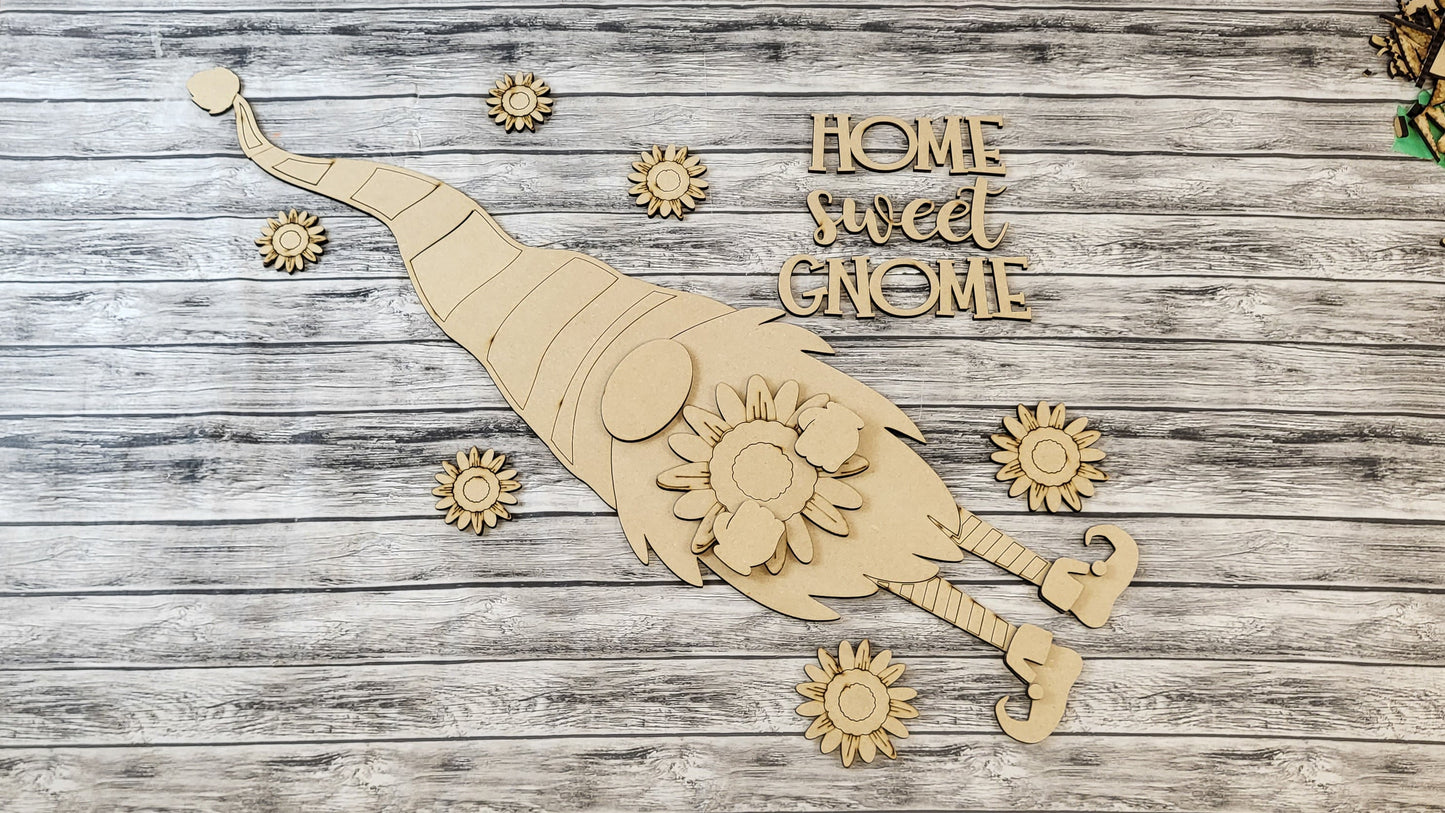 Home Sweet Gnome Sunflower Vertical Porch Leaner DIY Unfinished Kit