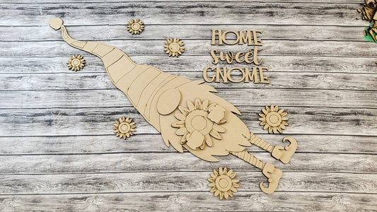 Home Sweet Gnome Sunflower Vertical Porch Leaner DIY Unfinished Kit