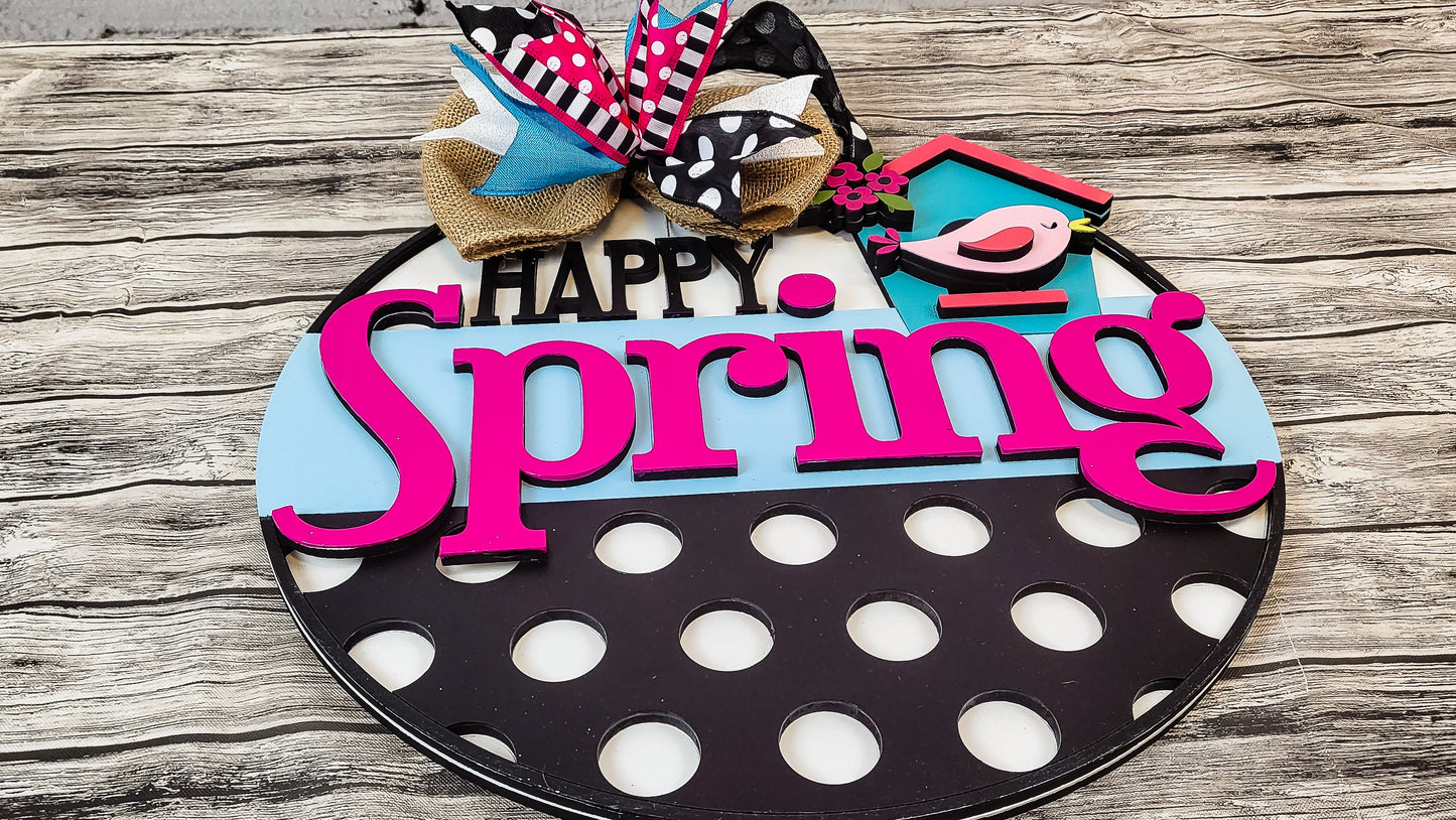 Finished - HAPPY Spring Birdhouse Door Hanger