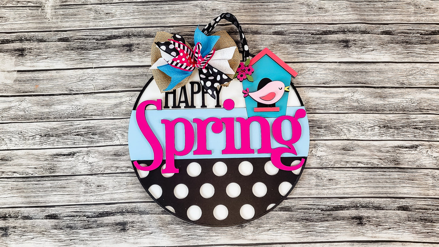 Finished - HAPPY Spring Birdhouse Door Hanger