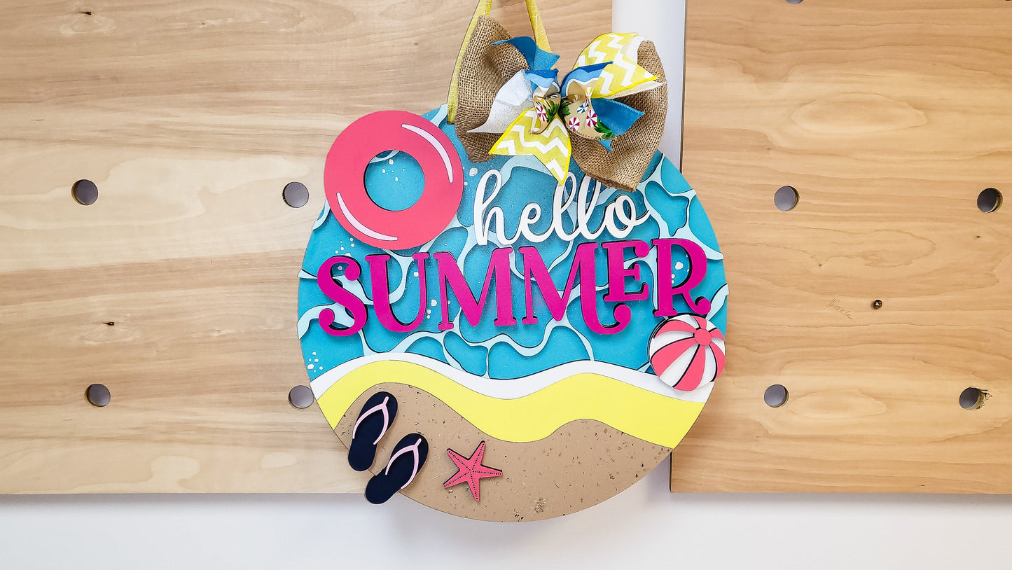 Hello Summer Beach Scene Door Hanger DIY Unfinished Kit