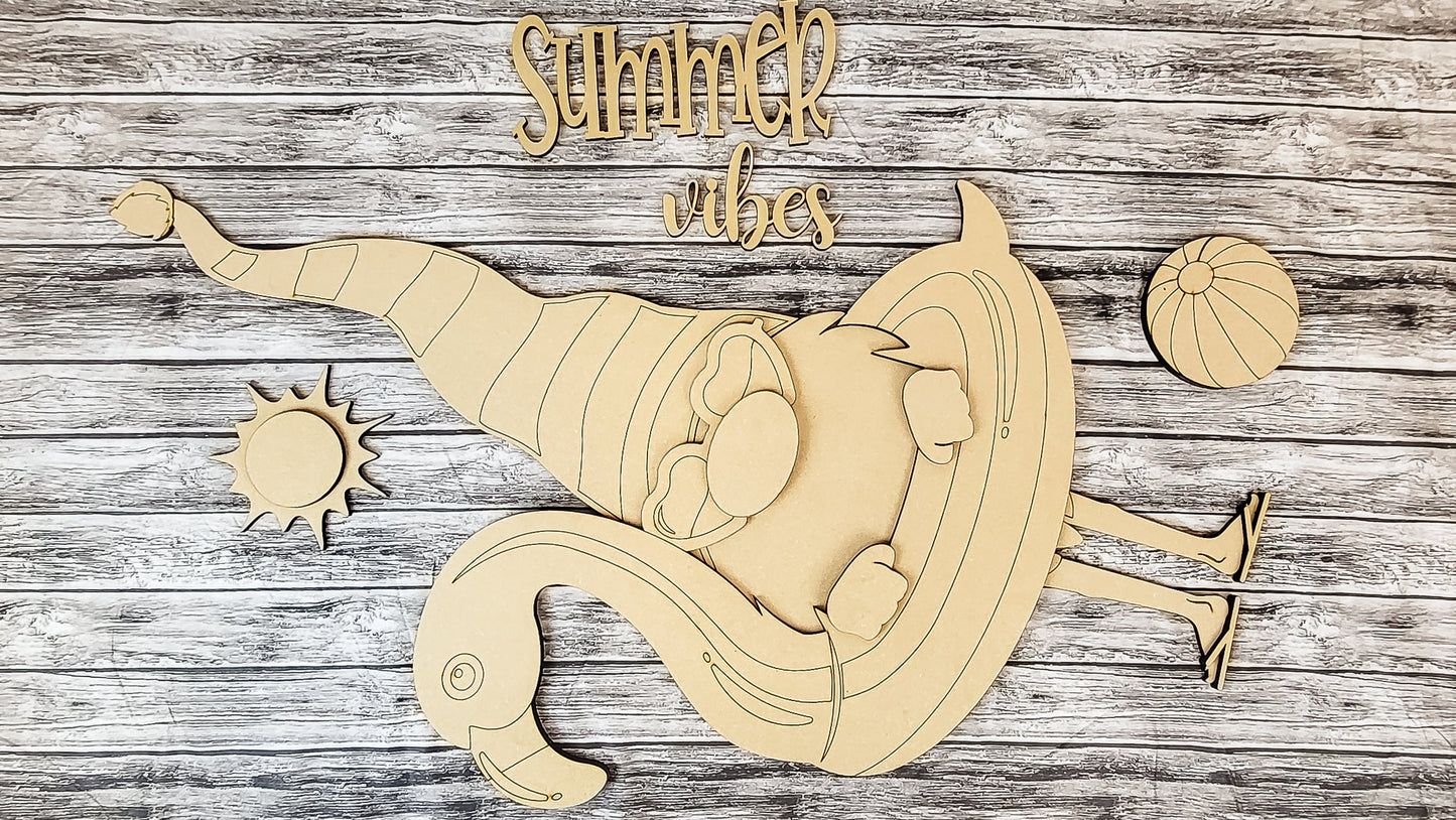 Summer Vibes Gnome with Floaty Vertical Porch Leaner DIY Unfinished Kit
