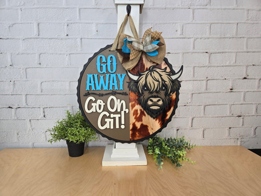 Go Away Go On Git Highland Cow Door Hanger - Finished
