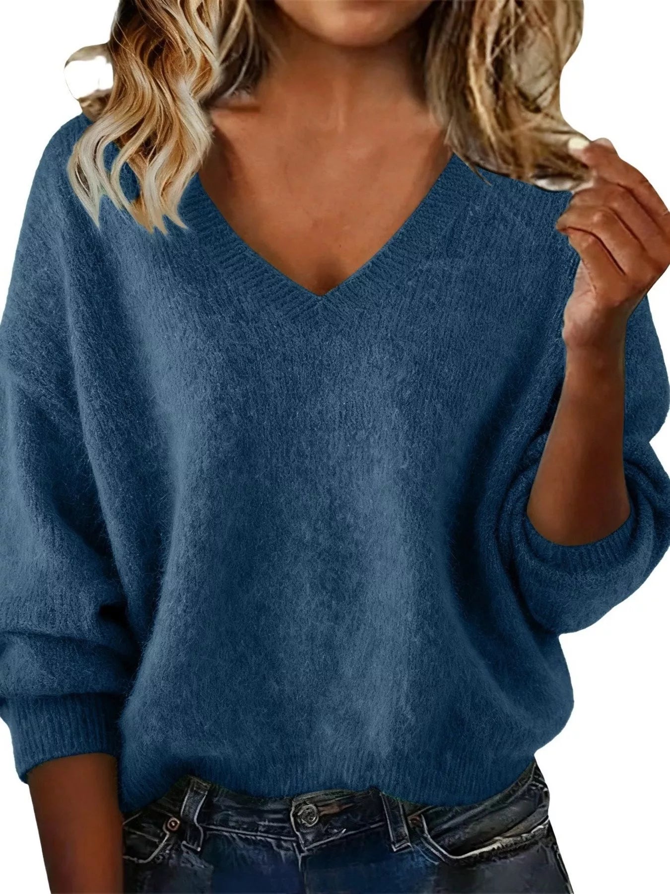 Full Size V-Neck Dropped Shoulder Sweater Plus Size