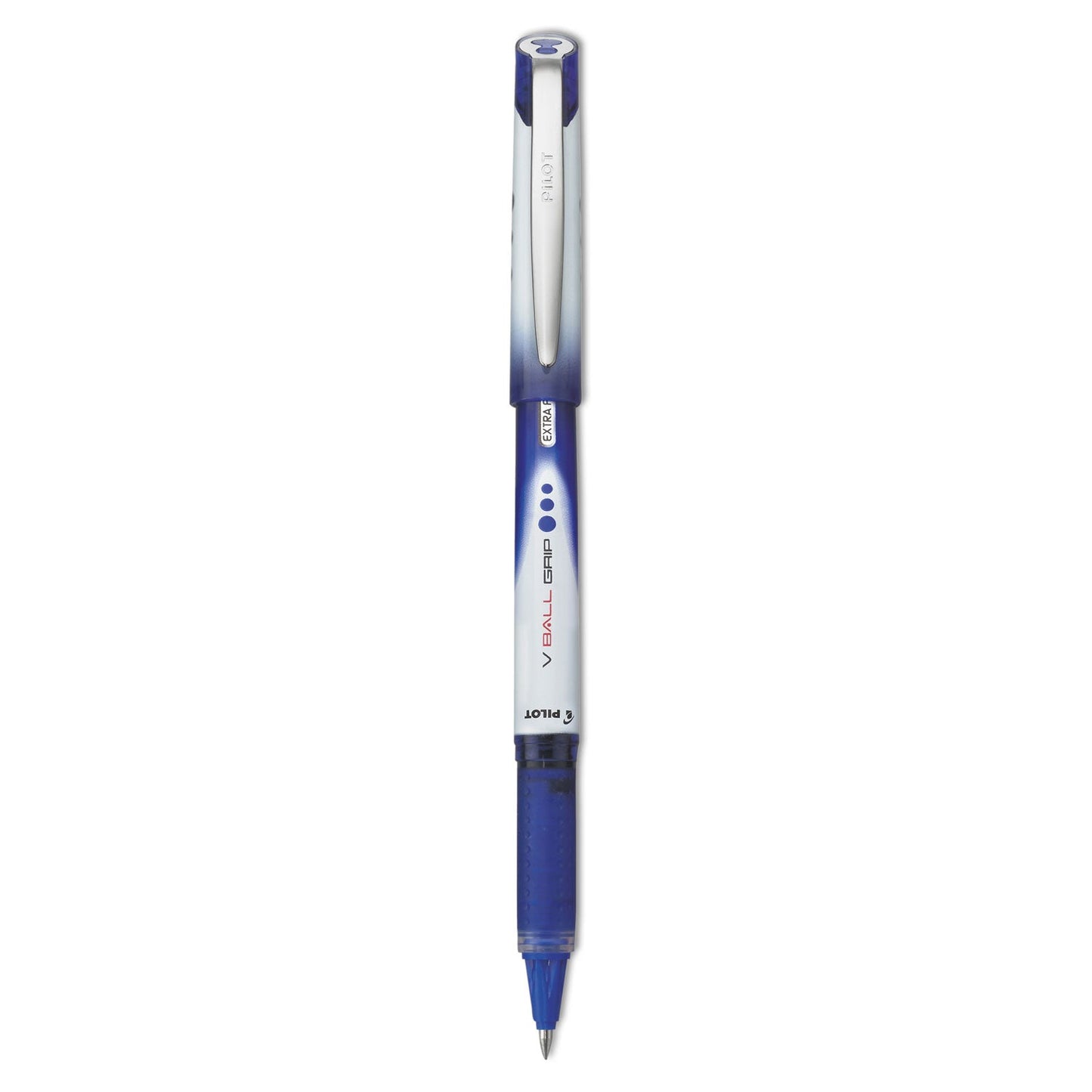 Pilot VBall Grip Liquid Ink Roller Ball Pen, Stick, Extra-Fine 0.5 mm, Blue Ink, Blue/White Barrel, Dozen