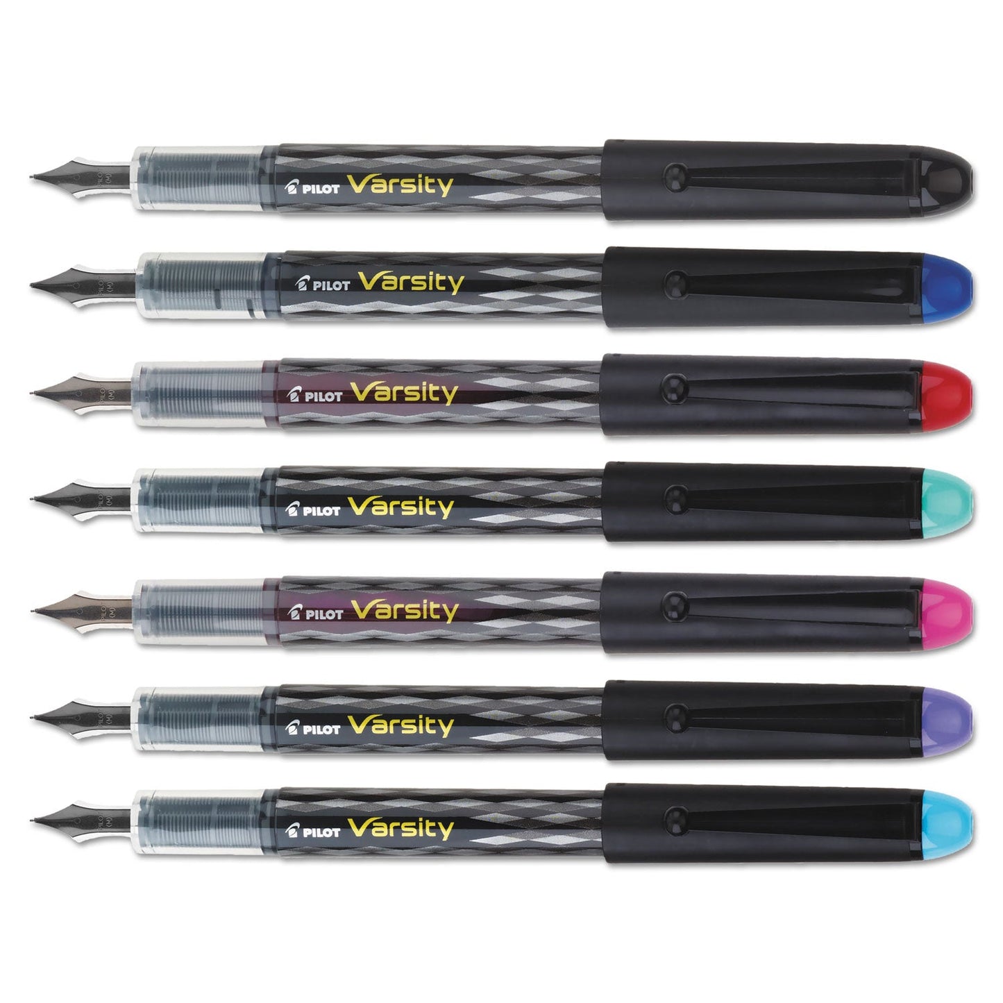 Pilot Varsity Fountain Pen, Medium 1 mm, Assorted Ink Colors, Gray Pattern Wrap, 7/Pack