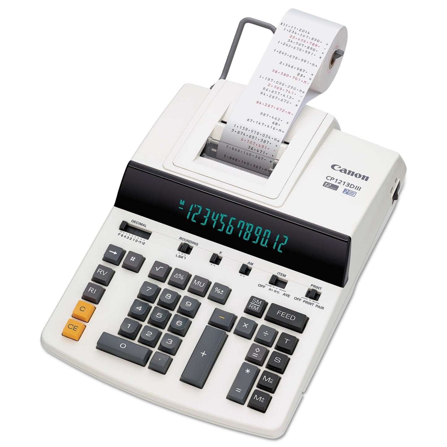 Canon CP1213DIII 12-Digit Heavy-Duty Commercial Desktop Printing Calculator, Black/Red Print, 4.8 Lines/Sec