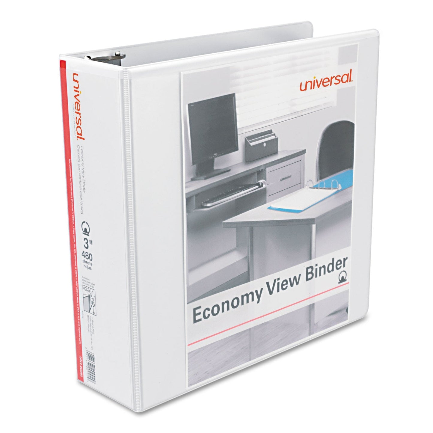 Universal Economy Round Ring View Binder, 3 Rings, 3" Capacity, 11 x 8.5, White