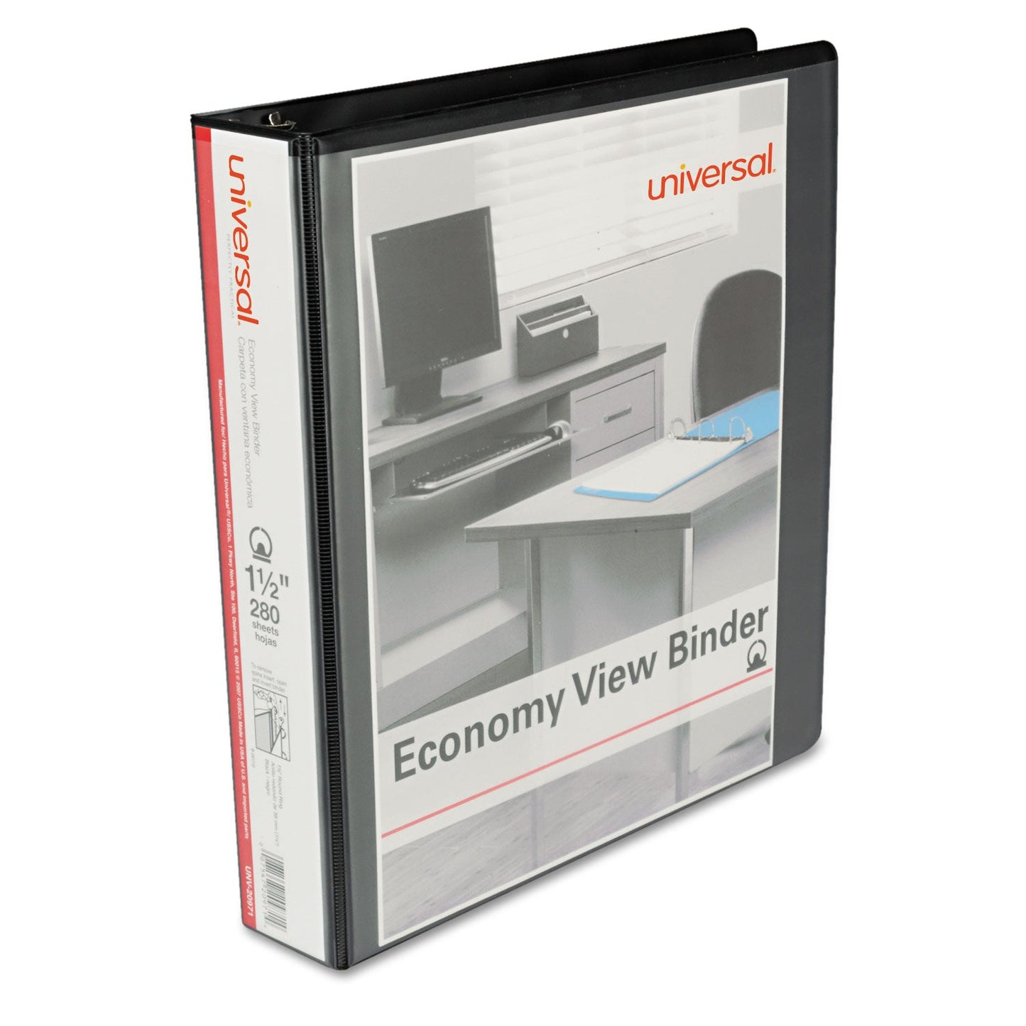Universal Economy Round Ring View Binder, 3 Rings, 1.5" Capacity, 11 x 8.5, Black