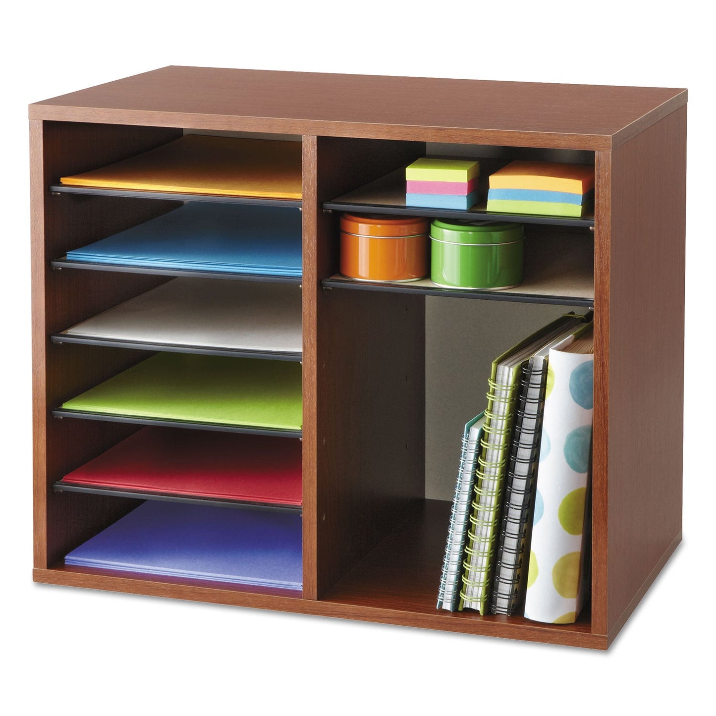Safco Fiberboard Literature Sorter, 12 Compartments, 19.63 x 11.88 x 16.13, Cherry
