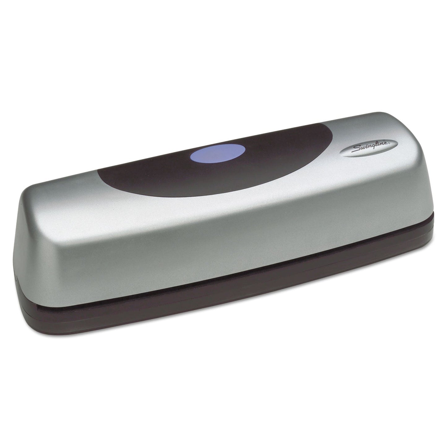 Swingline 15-Sheet Electric/Battery Portable Desktop Punch, Three-Holes, 9/32" Holes, Silver/Black