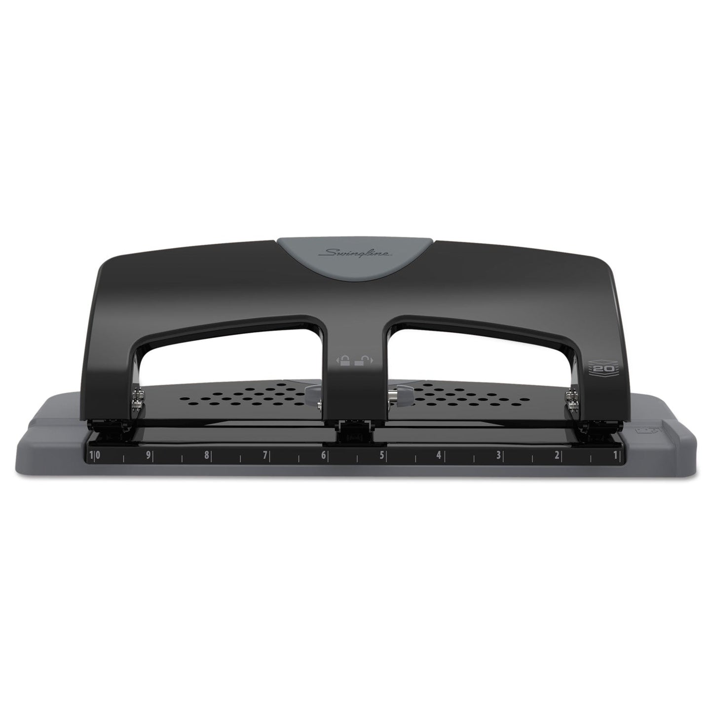 Swingline 20-Sheet SmartTouch Three-Hole Punch, 9/32" Holes, Black/Gray