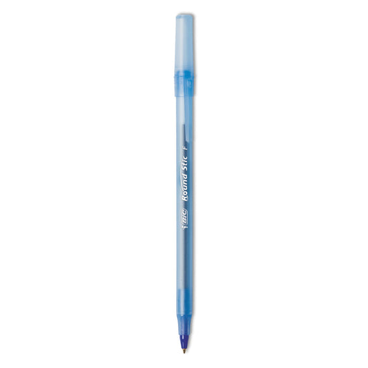 BIC Round Stic Xtra Precision Ballpoint Pen, Stick, Fine 0.8 mm, Blue Ink, Translucent Blue Barrel, Dozen