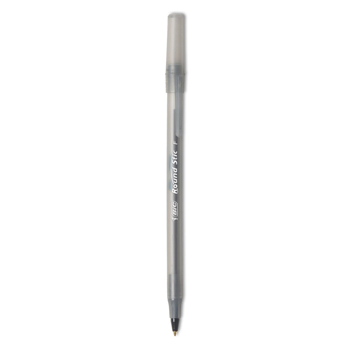 BIC Round Stic Xtra Precision Ballpoint Pen, Stick, Fine 0.8 mm, Black Ink, Smoke Barrel, Dozen