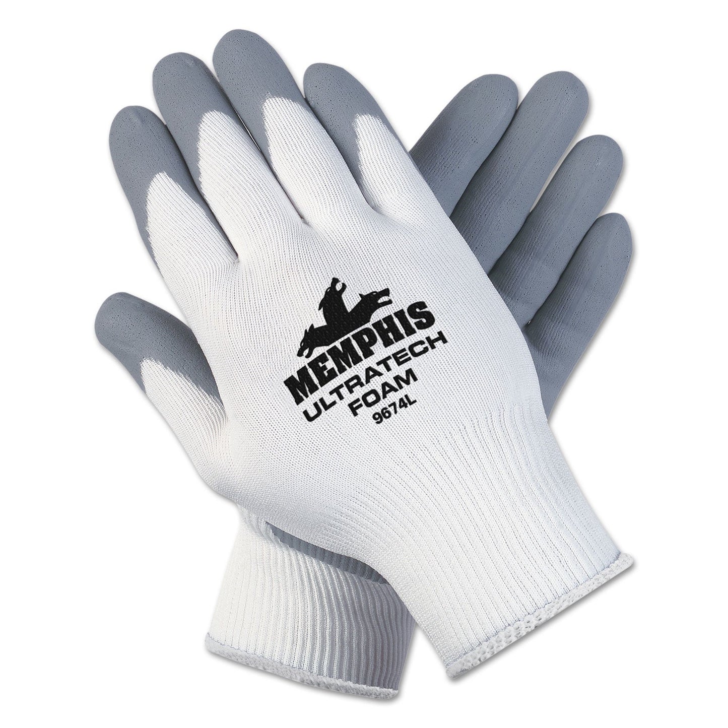 MCR Ultra Tech Foam Seamless Nylon Knit Gloves, X-Large, White/Gray, Dozen