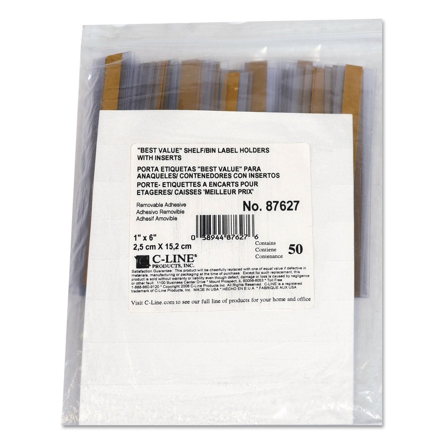 C-Line Self-Adhesive Label Holders, Top Load, 1 x 6, Clear, 50/Pack