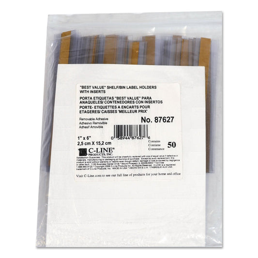 C-Line Self-Adhesive Label Holders, Top Load, 1 x 6, Clear, 50/Pack
