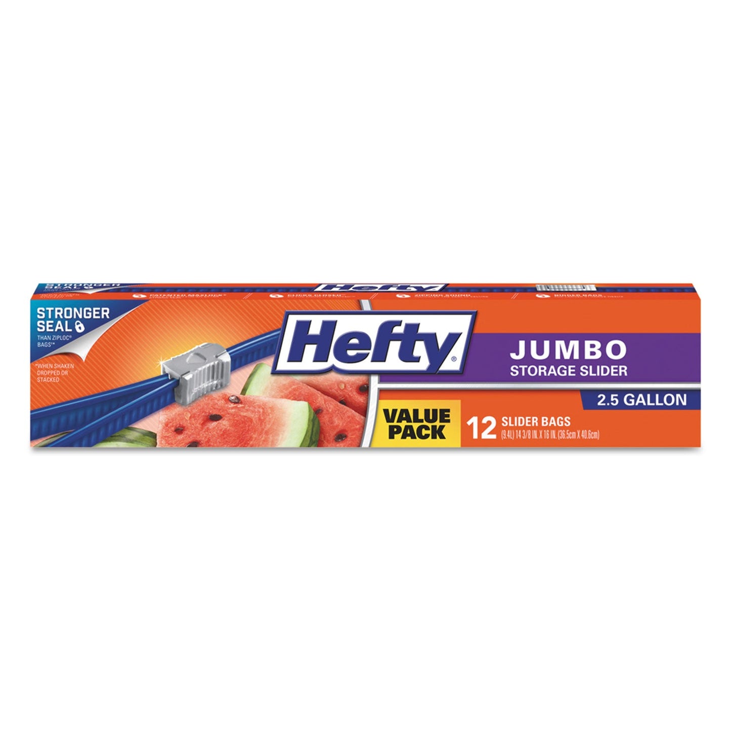 Hefty Slider Bags, 2.5 gal, 0.9 mil, 14.38" x 9", Clear, 108/Carton