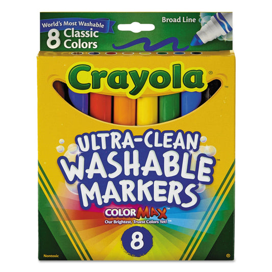Crayola Ultra-Clean Washable Markers, Broad Bullet Tip, Assorted Colors, 8/Pack