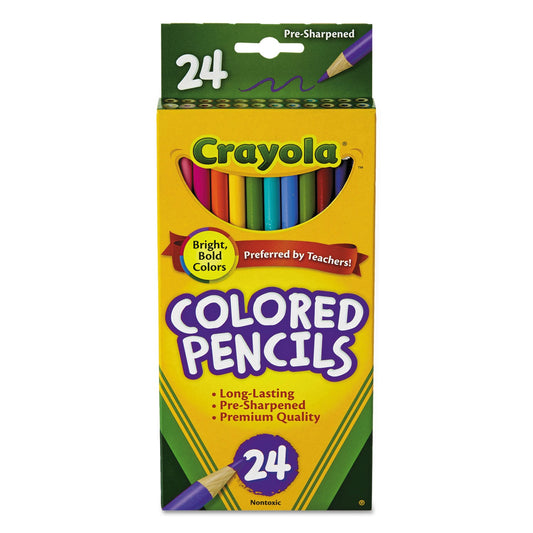 Crayola Long-Length Colored Pencil Set, 3.3 mm, 2B (#1), Assorted Lead/Barrel Colors, 24/Pack