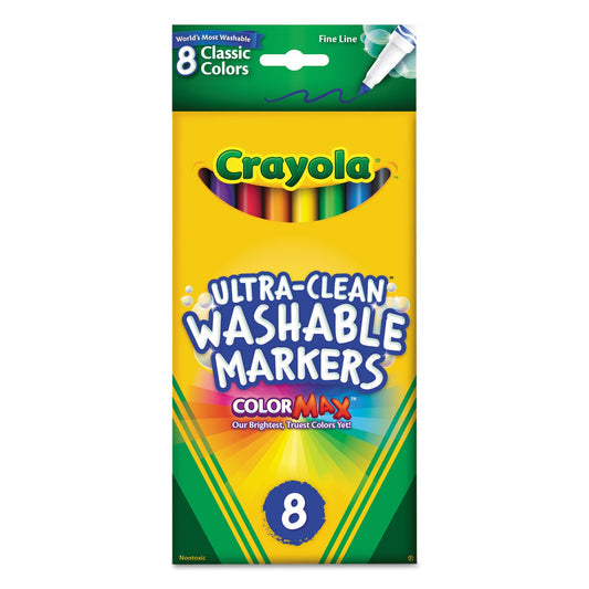 Crayola Ultra-Clean Washable Markers, Fine Bullet Tip, Assorted Colors, 8/Pack