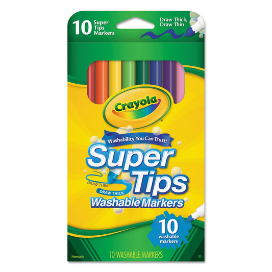 Crayola Washable Super Tips Markers, Fine/Broad Bullet Tips, Assorted Colors, 10/Set