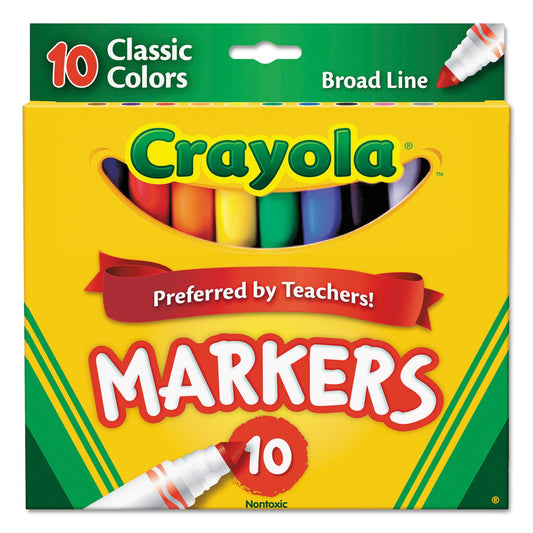 Crayola Non-Washable Marker, Broad Bullet Tip, Assorted Classic Colors, 10/Pack