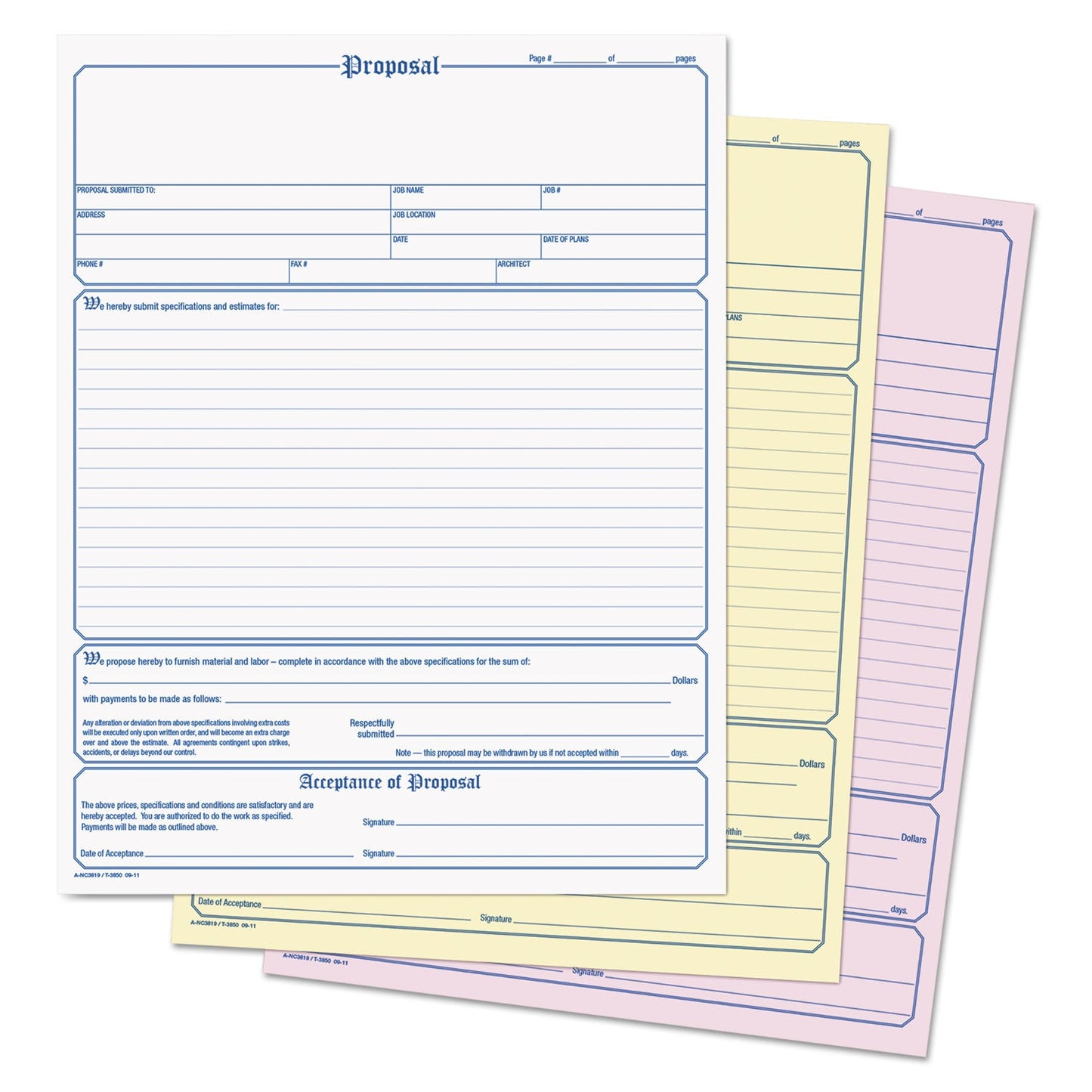 Adams Contractor Proposal Form, Three-Part Carbonless, 8.5 x 11.44, 1/Page, 50 Forms