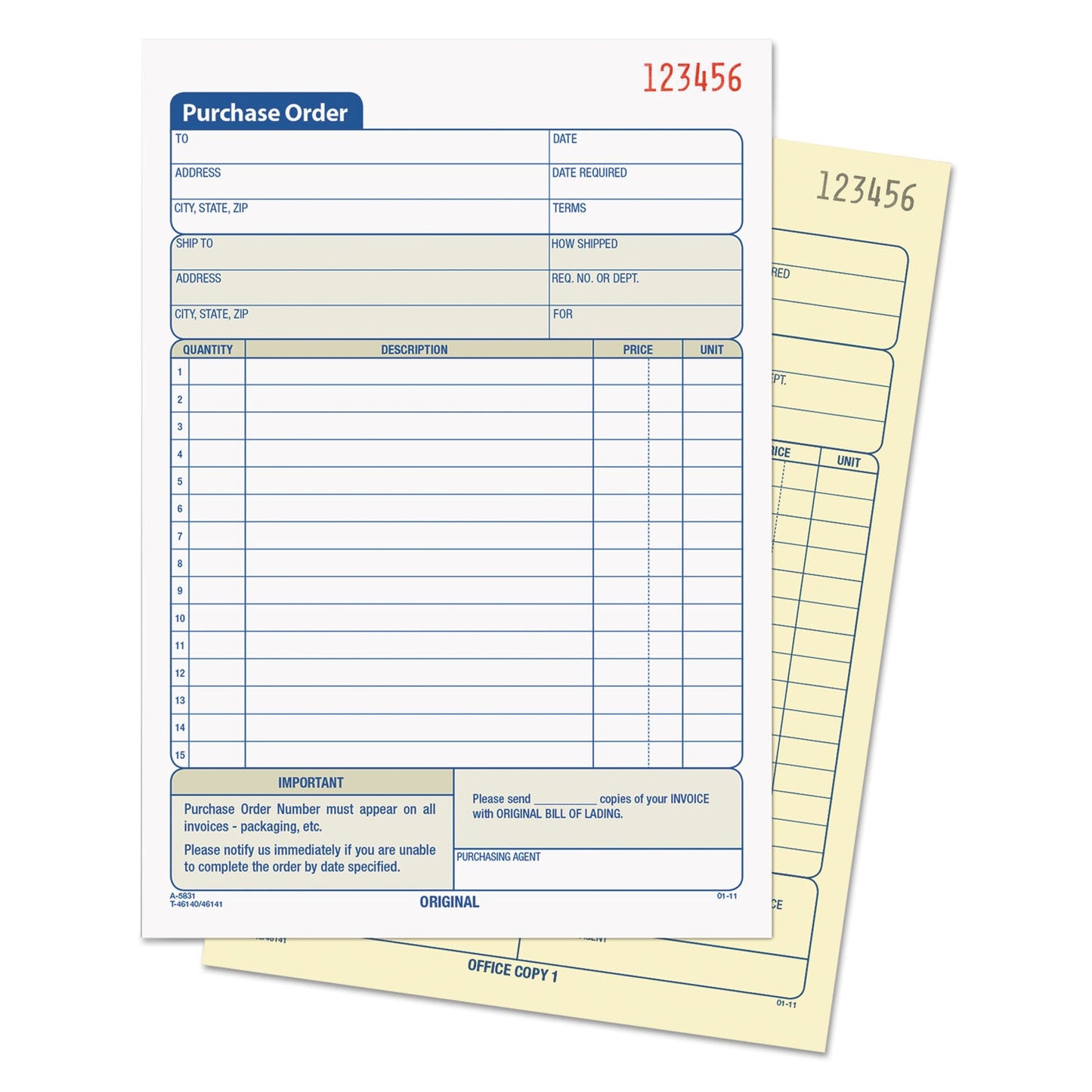 TOPS Purchase Order Book, Two-Part Carbonless, 5.56 x 8.44, 1/Page, 50 Forms