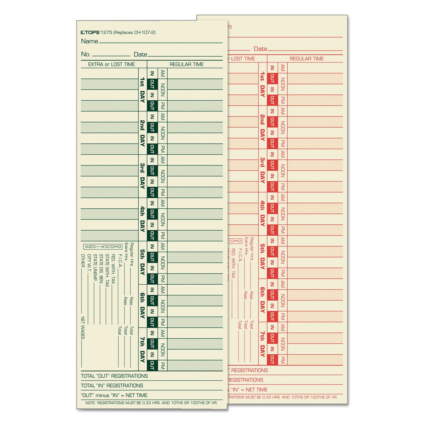 TOPS Time Clock Cards, Replacement for CH-107-2, Two Sides, 3.5 x 9, 500/Box