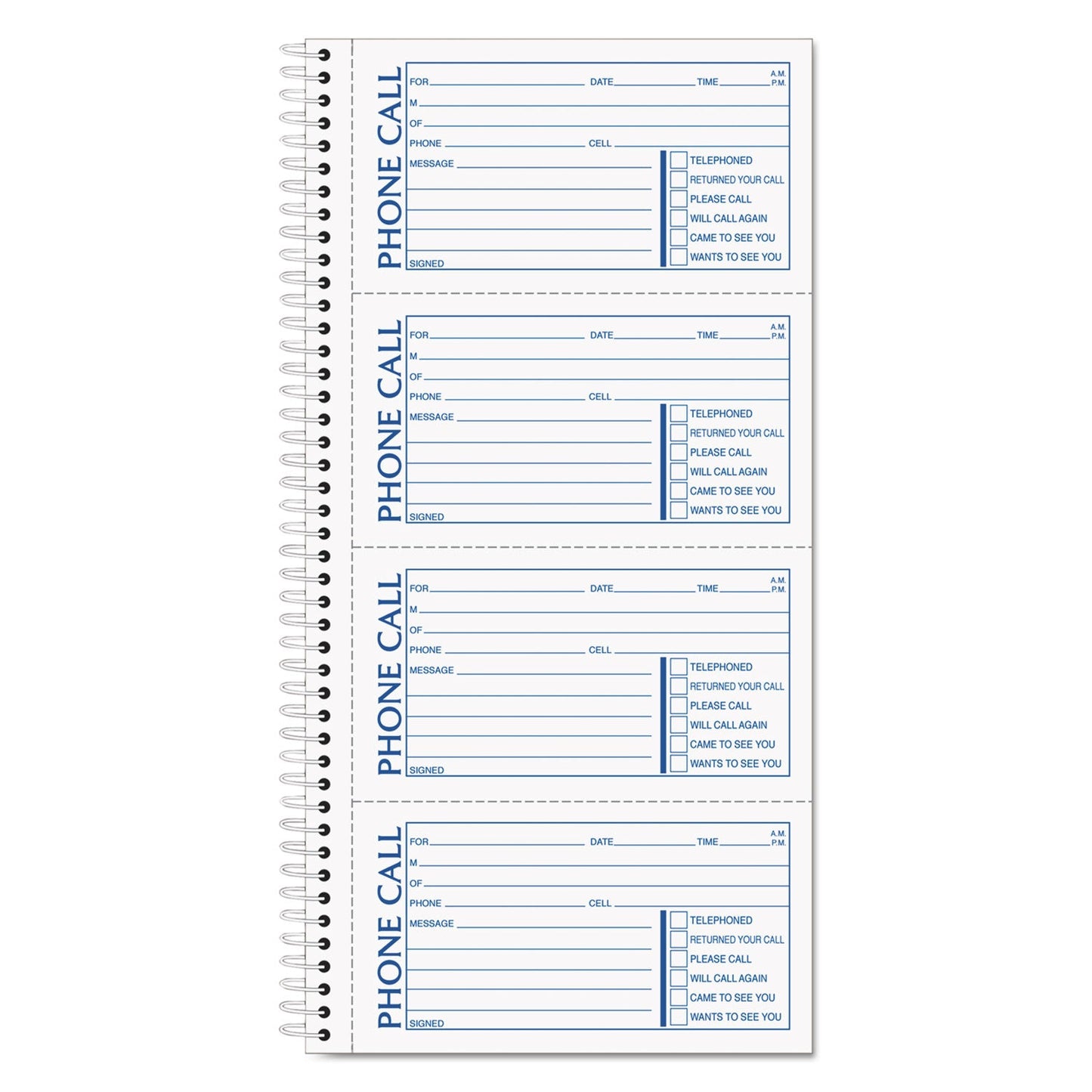 TOPS Spiralbound Message Book, Two-Part Carbonless, 2.75 x 5, 4/Page, 200 Forms