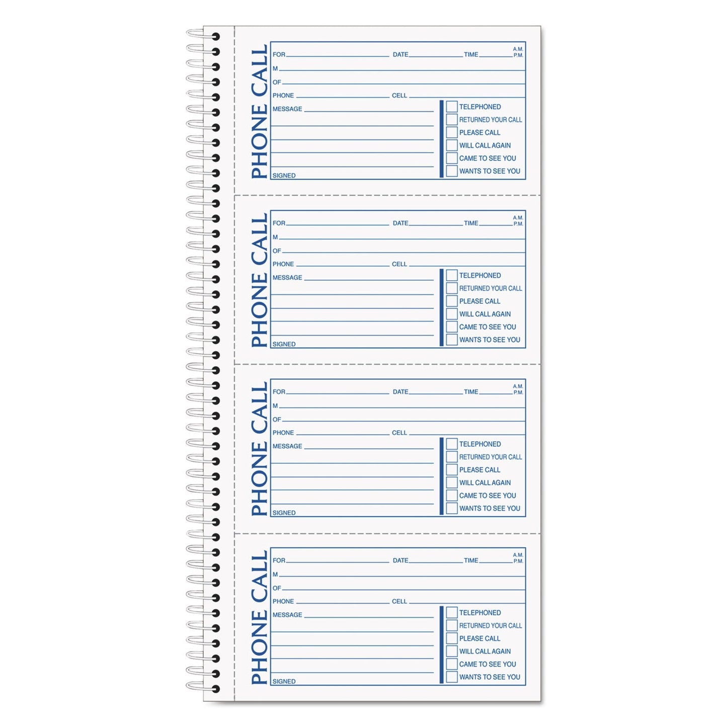 TOPS Second Nature Phone Call Book, Two-Part Carbonless, 2.75 x 5, 4/Page, 400 Forms