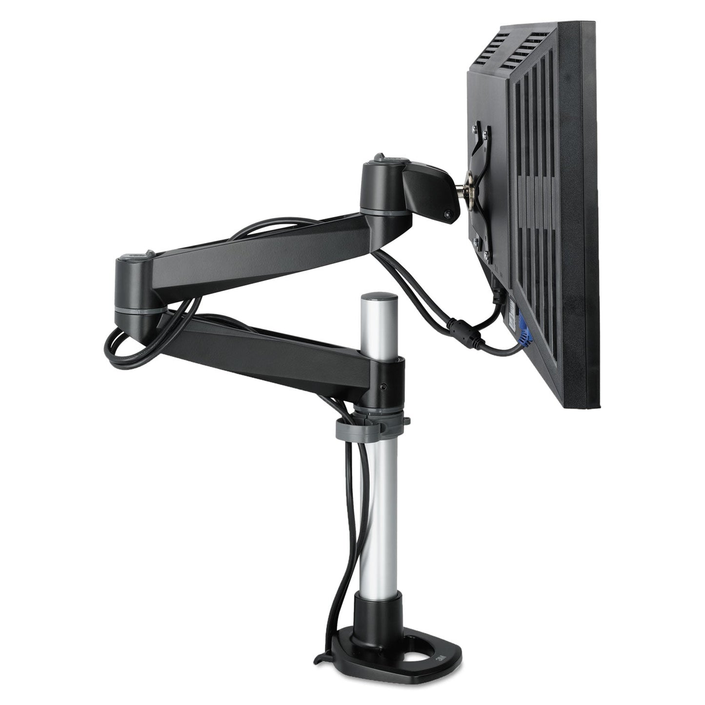 3M Dual Monitor Swivel Arm, 360 Degree Rotation, +15 Degree/-90 Degree Tilt, 180 Degree Pan, Black/Gray, Supports 30 lb