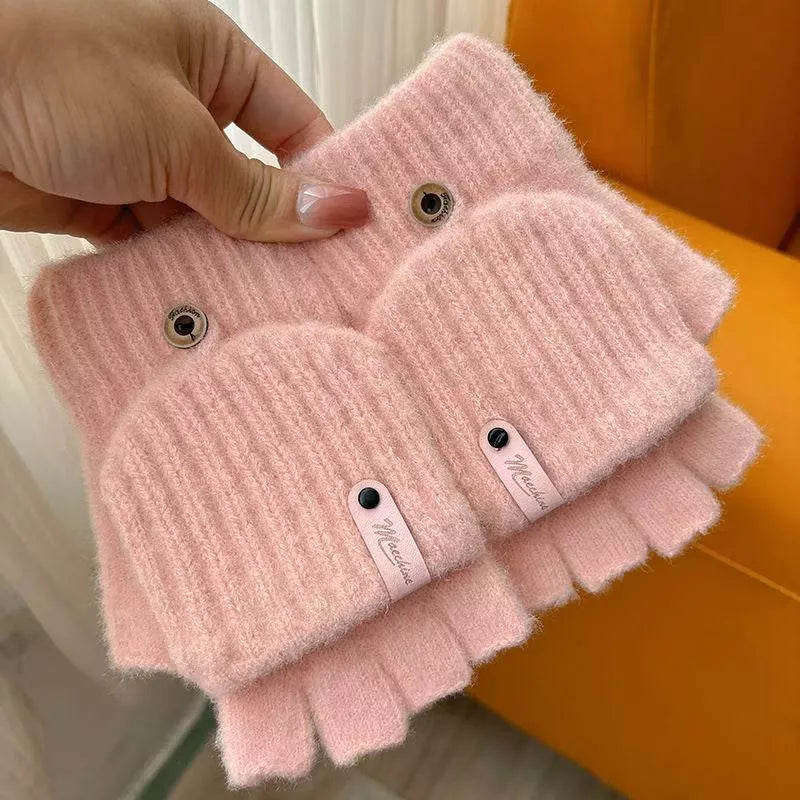 Convertible Knit Fingerless Gloves with Mitten Cover
