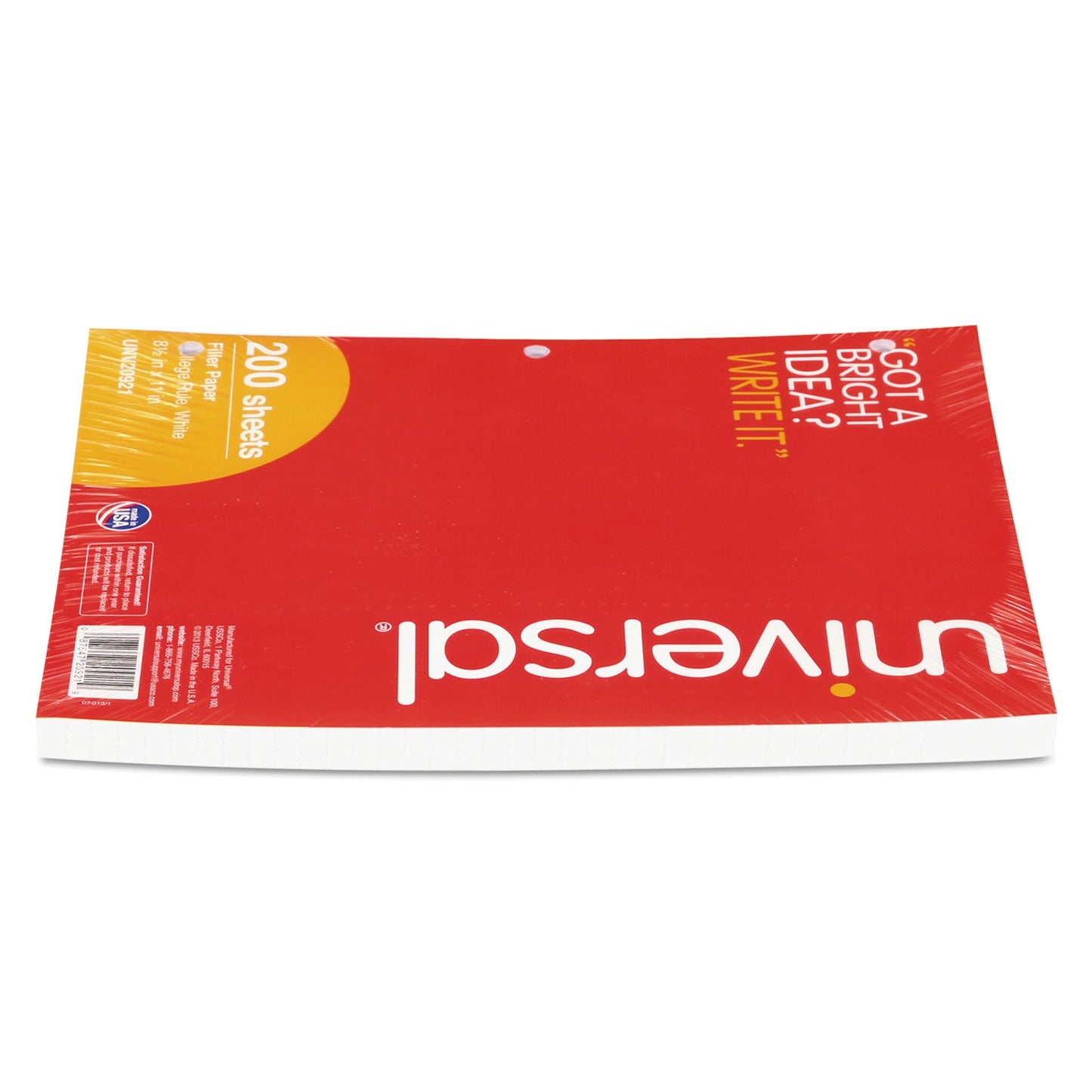 Universal Filler Paper, 3-Hole, 8.5 x 11, Medium/College Rule, 200/Pack