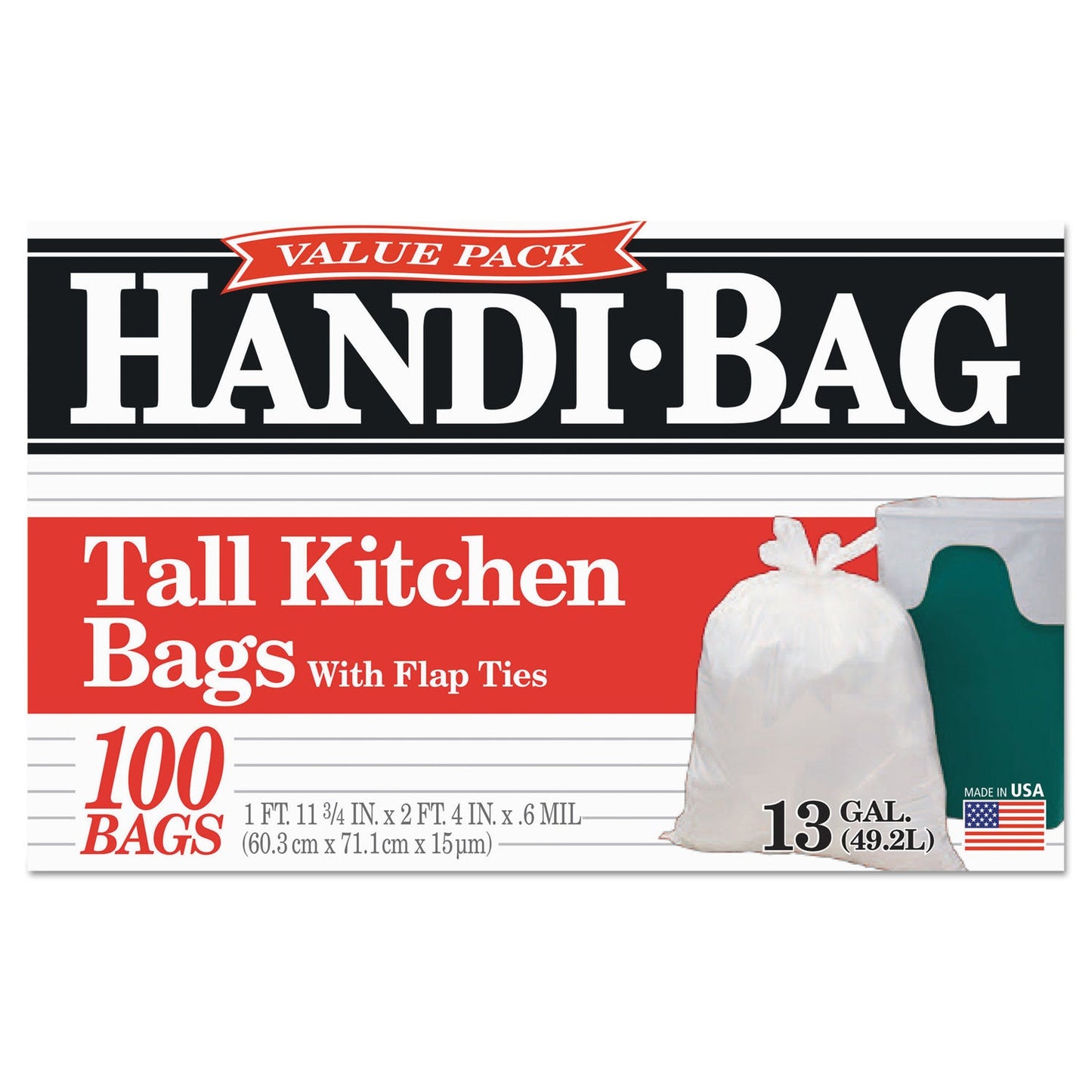 Handi-Bag Super Value Pack, 13 gal, 0.6 mil, 23.75" x 28", White, 100/Box