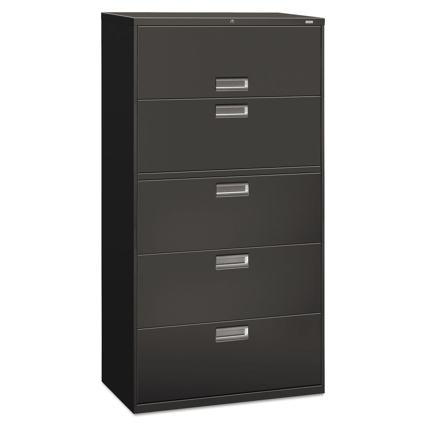 HON Brigade 600 Series Lateral File, 4 Legal/Letter-Size File Drawers, 1 Roll-Out File Shelf, Charcoal, 36" x 18" x 64.25"