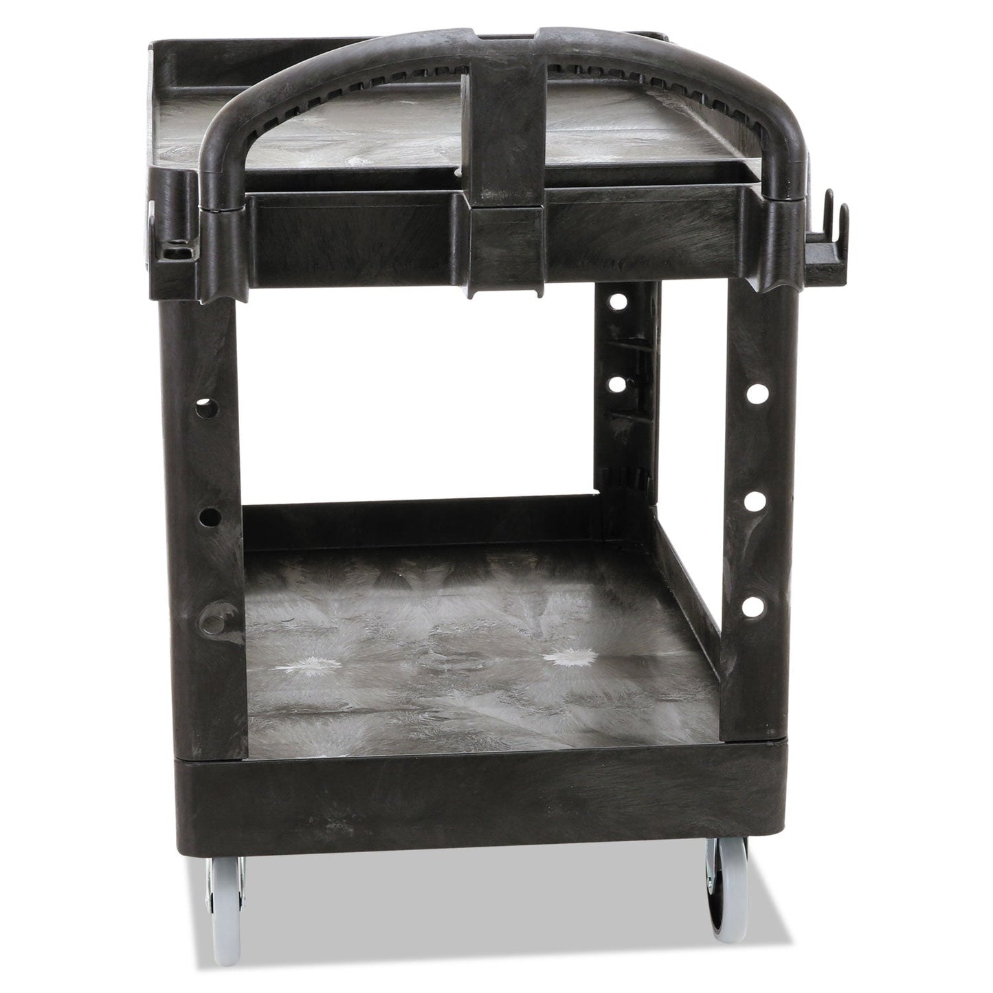 Rubbermaid Heavy-Duty Utility Cart with Lipped Shelves, Plastic, 2 Shelves, 500 lb Capacity, 25.9" x 45.2" x 32.2", Black