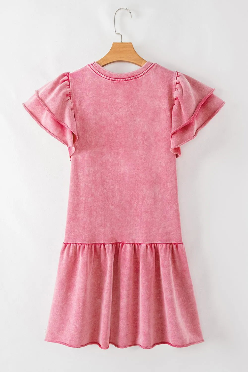 Mineral Wash Raw Edge Ruffle Mini Dress