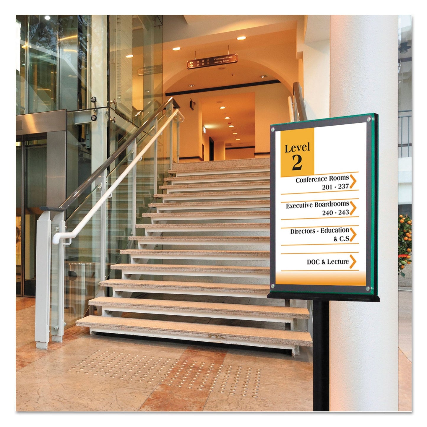 deflecto Double-Sided Magnetic Sign Display, 8.5 x 11 Insert, 56" Tall, Clear/Black