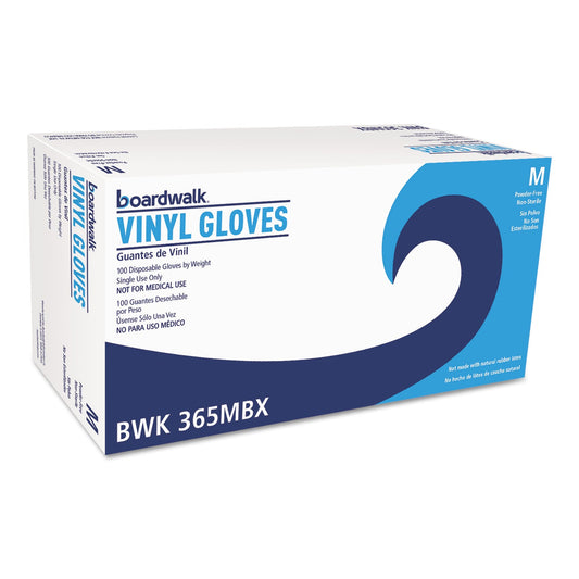 Boardwalk General Purpose Vinyl Gloves, Powder/Latex-Free, 2 3/5 mil, Medium, Clear, 100/Box