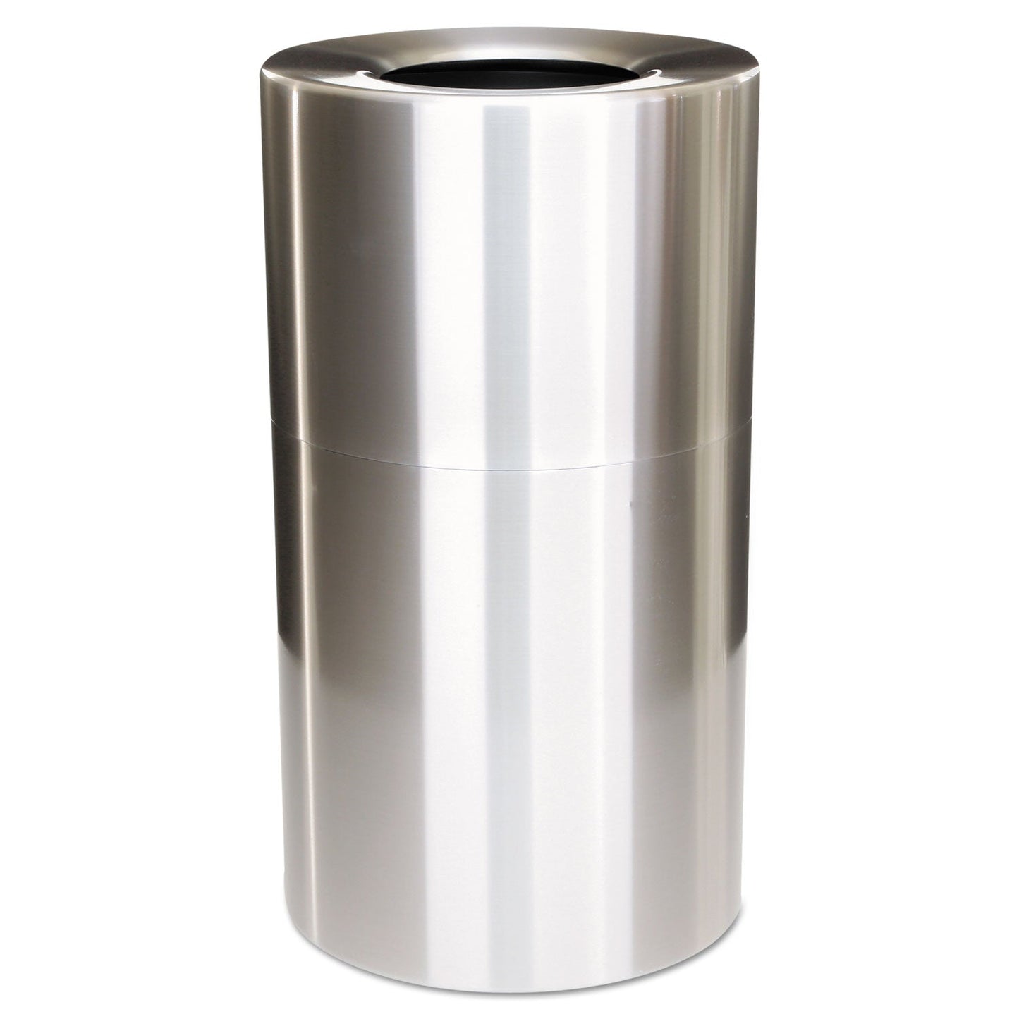 Rubbermaid 2-Piece Open Top Indoor Receptacle, Round, with Liner, 35 gal, Satin Aluminum