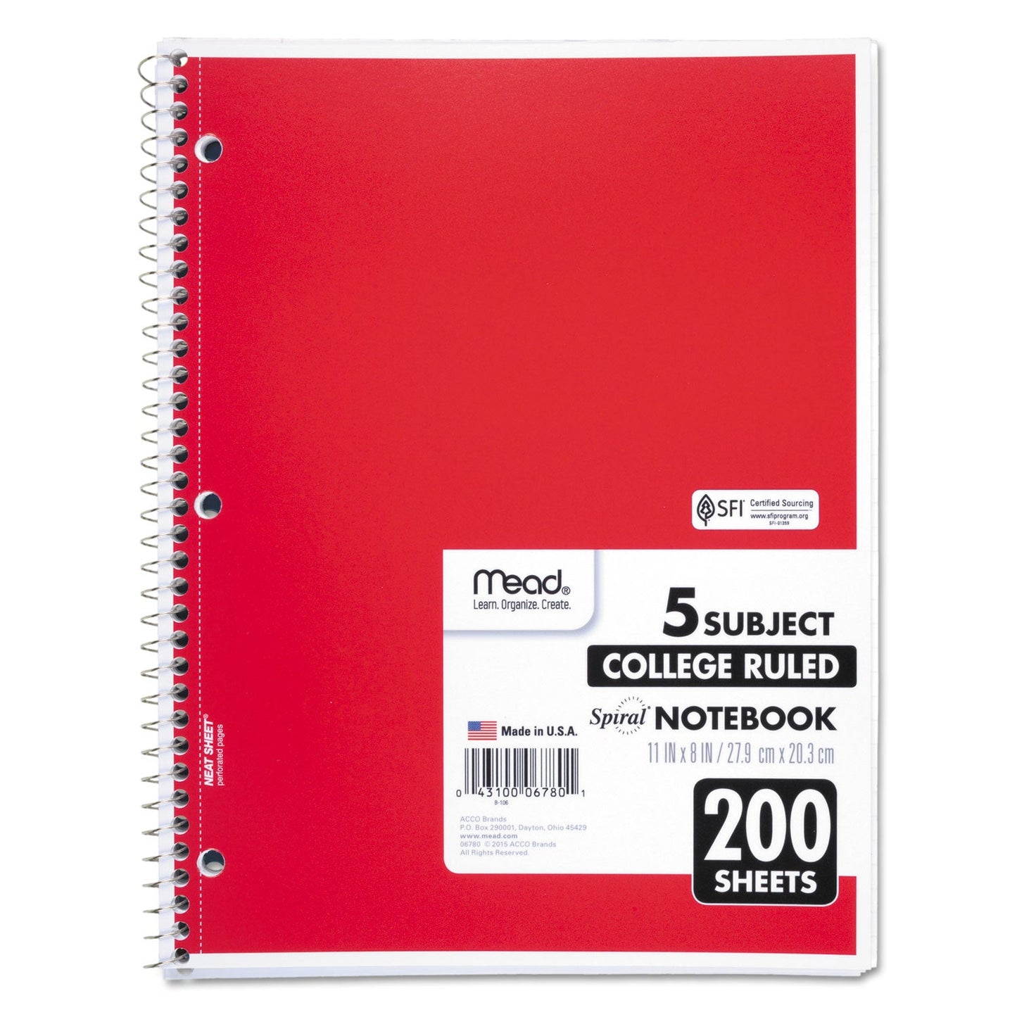 Mead Spiral Notebook, 5 Subject, Medium/College Rule, Randomly Assorted Covers, 11 x 8, 200 Sheets