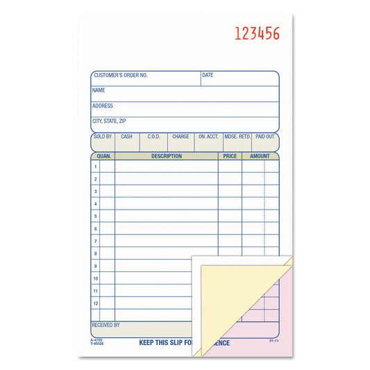 Adams Carbonless Sales Order Book, Three-Part Carbonless, 4.19 x 7.19, 50 Forms